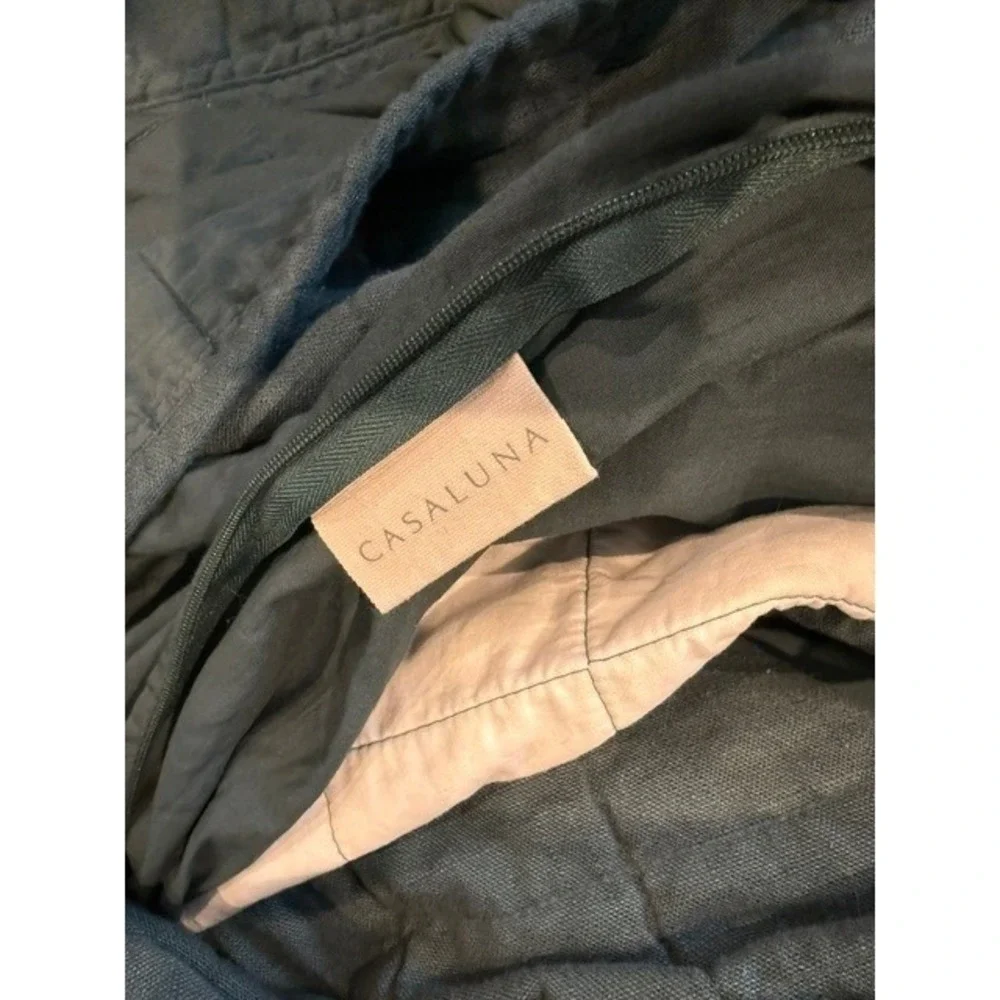 Casaluna Heavyweight Linen Blend Quilt King Plus Dark Teal Box Stitch + 2 shams